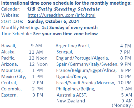 International time zone schedule for the monthly meetings